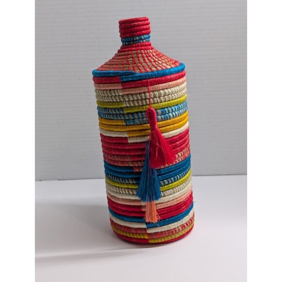 Colorful Coil Weave Basket with Lid Handmade in Rwanda - Picture 1 of 9